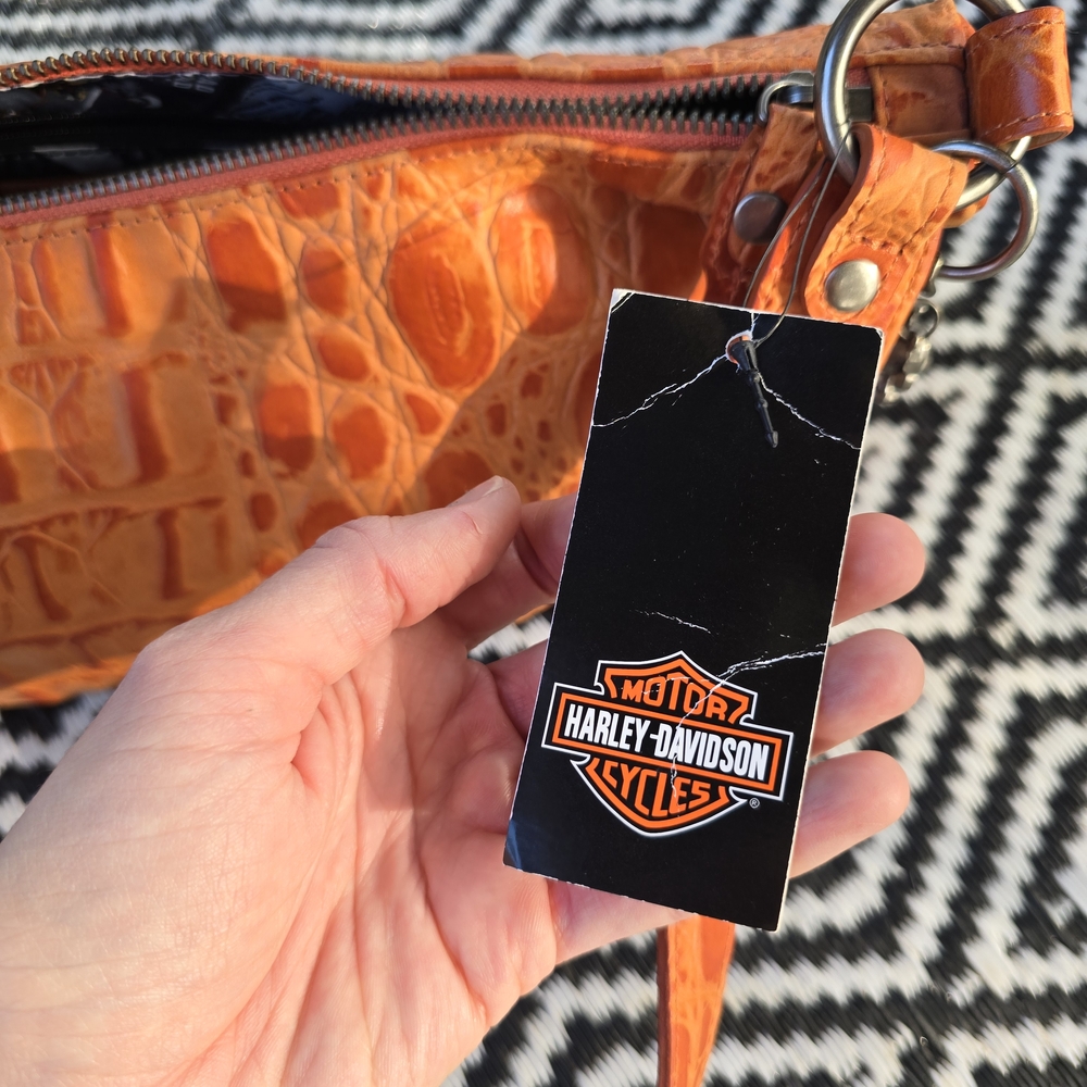 Harley Davidson Orange Croc Embossed Shoulder Bag Leather Croco Collection - Picture 9 of 11